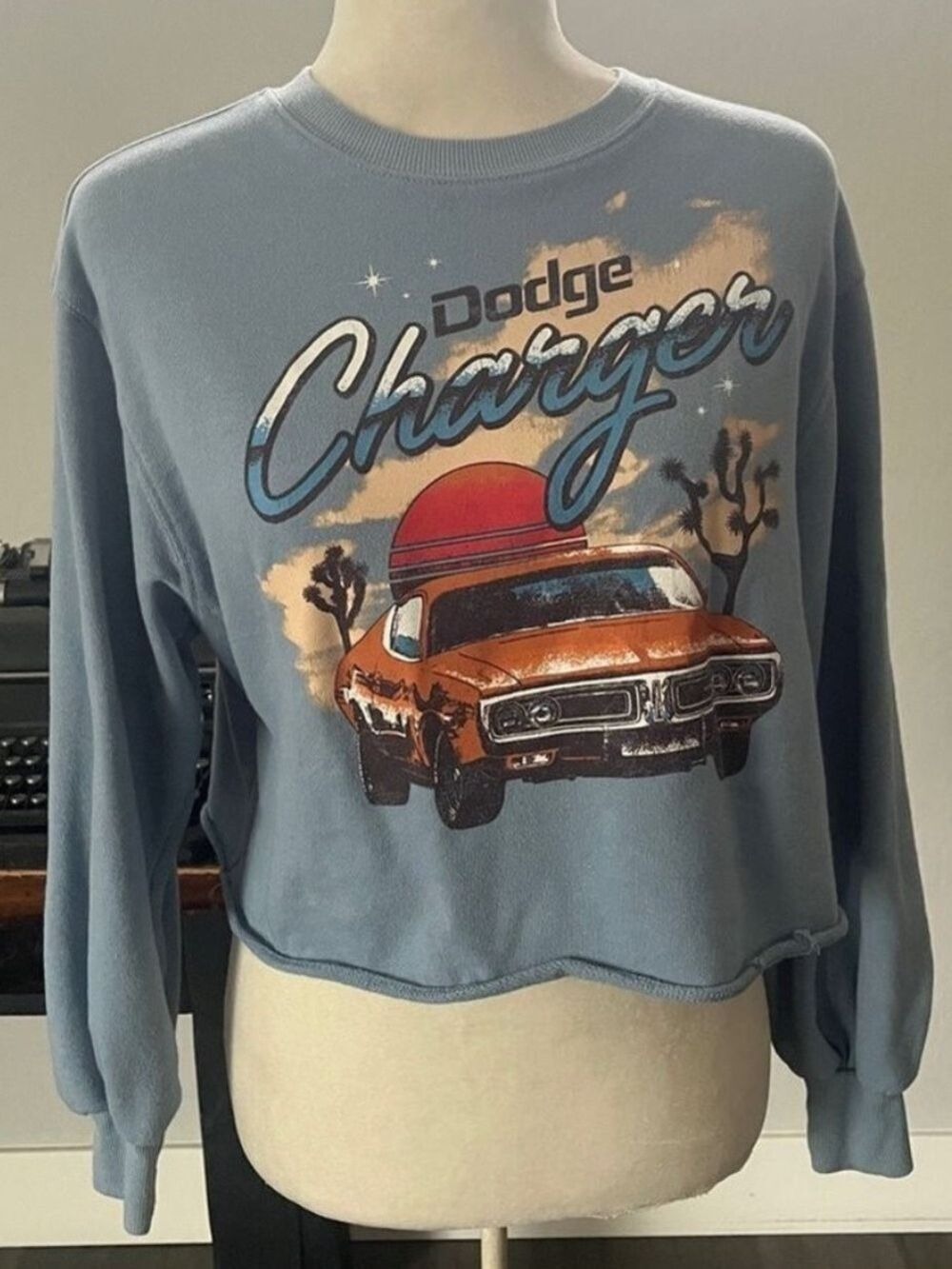 Dodge Charger Baby Blue Cropped Sweatshirt - Size XS
